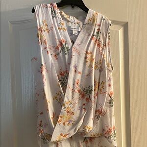 Liz Claiborne Floral Sleeveless Blouse - White and Orange